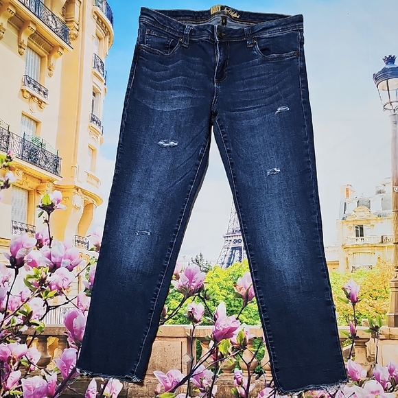 Kut From The Kloth Dark Blue Distressed Jeans Raw Hem‎ Size 6 - Picture 3 of 6